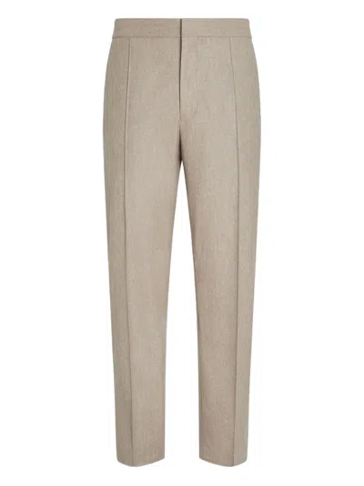 Zegna Elasticated-waist Wool Trousers In Neutral