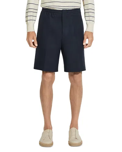 Zegna Elasticized Waist Regular Fit Linen Shorts In Navy Blue