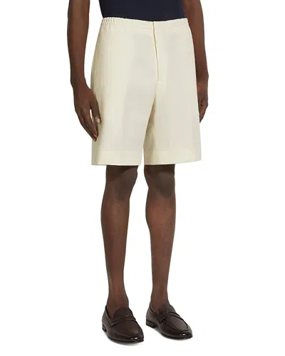 Zegna Elasticized Waist Regular Fit Linen Shorts In White