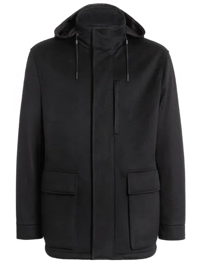 Zegna Oasi Hooded Cashmere Coat In Black