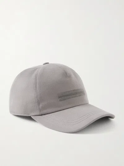 Zegna Embroidered Cotton-twill Cap In Gray