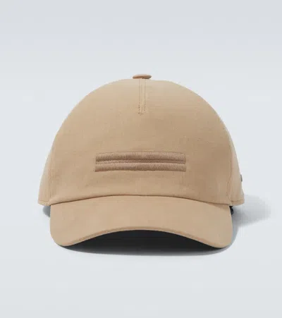 Zegna Embroidered Linen Baseball Cap In Brown