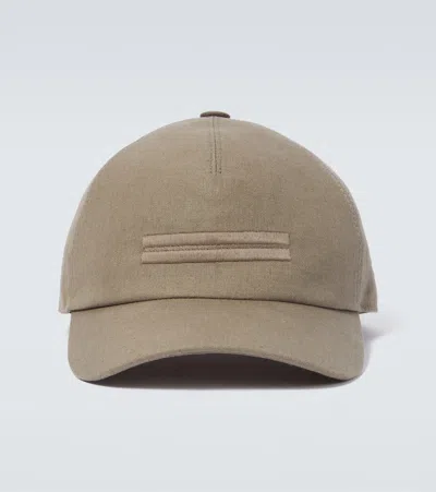 Zegna Embroidered Linen Baseball Cap In Brown