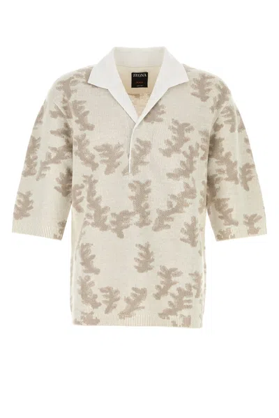 Zegna Oversize Linen Polo Shirt Embroidery In White