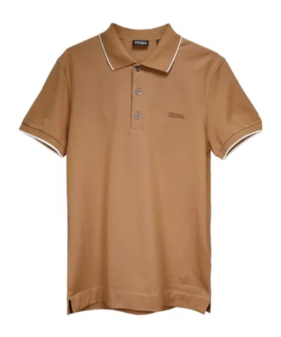 Zegna Embroidered-logo Piqué Polo Shirt In Brown