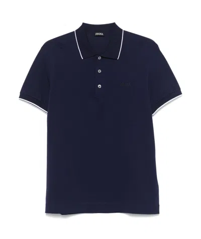 Zegna Logo-embroidered Polo Shirt In Black