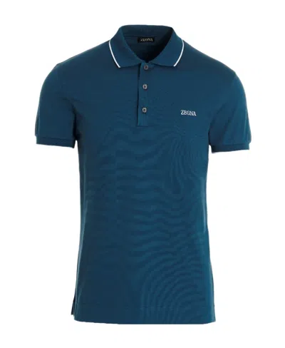 Zegna Embroidered-logo Polo Shirt In Blue
