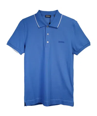 Zegna Embroidered Logo Polo Shirt In Blue