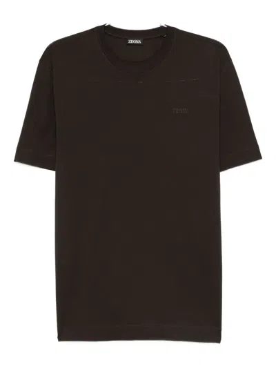 Zegna Embroidered Logo Polo Shirt In Brown