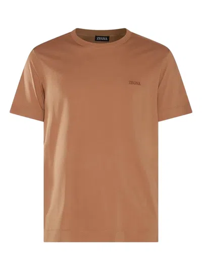Zegna Logo Embroidered Cotton Jersey T-shirt In Brown