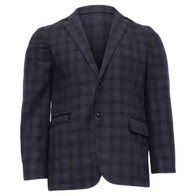 Pre-owned Zegna Ermenegildo  Checked Single-breasted Blazer In Navy Blue Wool