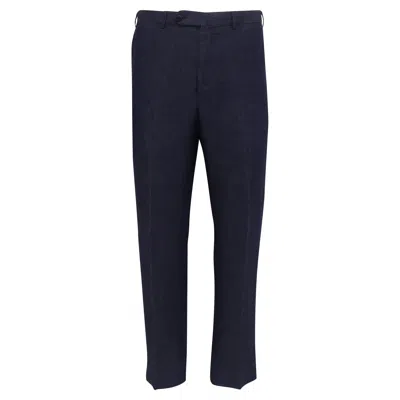 Zegna Ermenegildo  Cropped Trousers In Navy Blue Linen