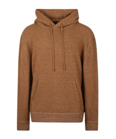 Zegna Ermenegildo  Drawstring Hood Ribbed Knit Hoodie In Brown