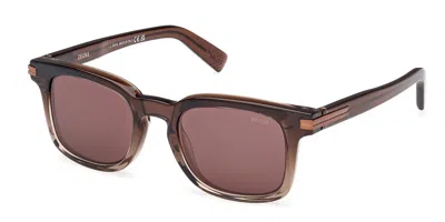 Zegna Ez0230 50e Men's Sunglasses Brown Size 50 In Transparent Gradient Brown