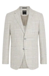 Zegna Pink And White Prince Of Wales Crossover Linen Wool And Silk Fairway Jacket In Beige