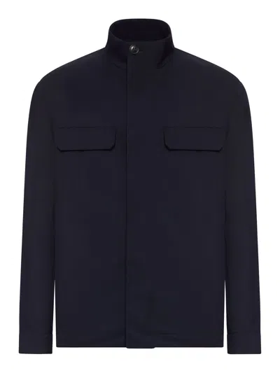Zegna Field Jacket In Twill In Blue
