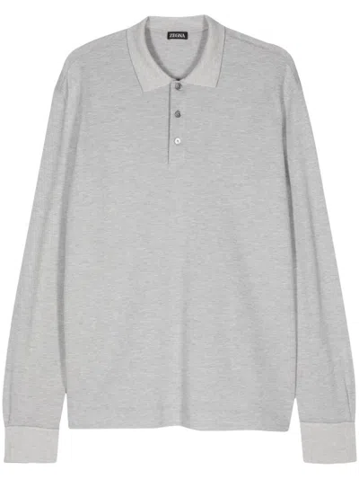 Zegna Fine-knit Polo Shirt In Gray