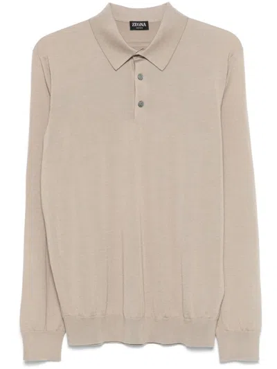 Zegna Fine-knit Polo Shirt In Grey