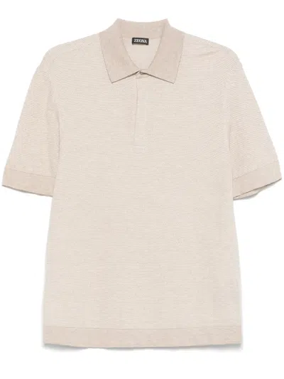 Zegna Fine-knit Polo Shirt In Neutrals