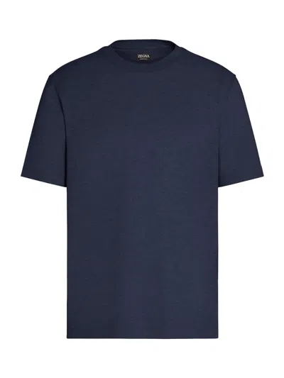 Zegna Fine-knit Linen T-shirt Navy In Blue