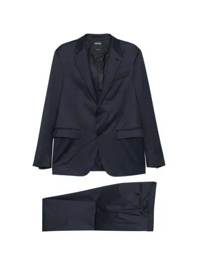 Zegna Flap Pocket Suit In Blue