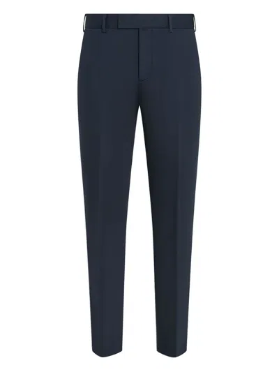 Zegna Men's High Performance Flat-front Trousers In Navy Blue