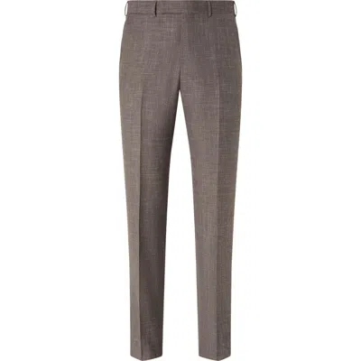 Zegna Straight-leg Wool, Silk And Linen-blend Suit Trousers In Brown