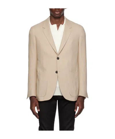 Zegna Flattened Collar Suit Jacket In Nude