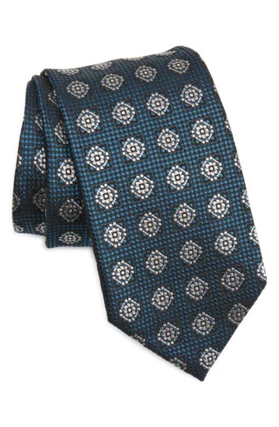 Zegna Floral Medallion Silk Tie In Blue