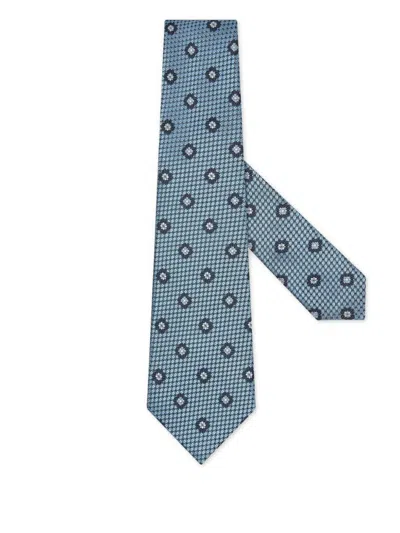 Zegna Floral-pattern Silk Tie In Blue