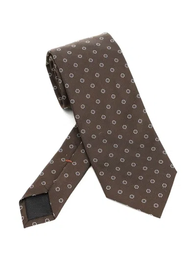 Zegna Floral-pattern Tie In Brown