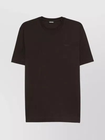 Zegna Folded Hem Logo Short Sleeve T-shirt In Brown