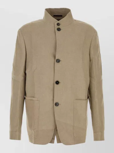 Zegna Formal Jacket Stand Collar Front Pockets In Brown