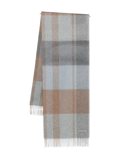 Zegna Cashmere Scarf With Check Pattern And Fringes In Gray