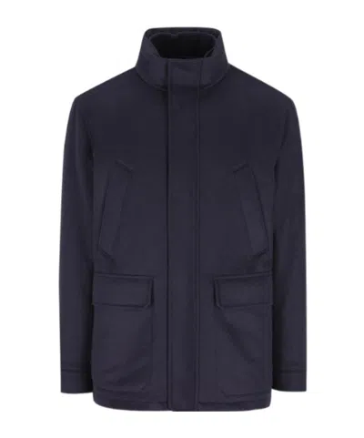 Zegna Long-sleeved Stand-up Collar Jacket In Black