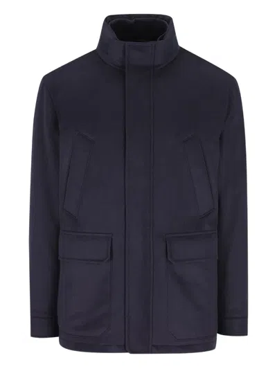 Zegna Long-sleeved Stand-up Collar Jacket In Black