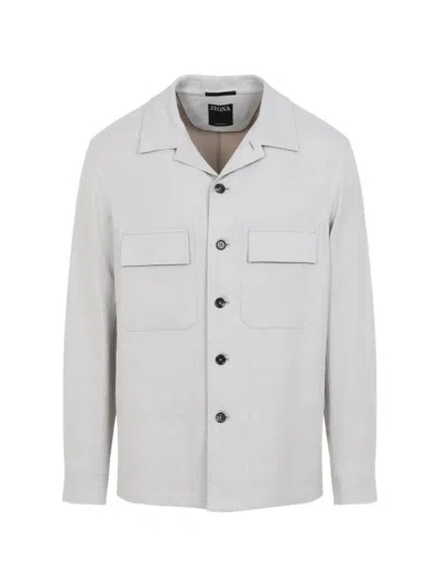 Zegna Long Sleeve Shirt Jacket Chest Pockets In Gray