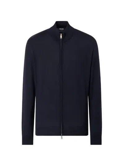 Zegna High-neck Cardigan In Blue