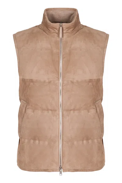 Zegna Full Zip Down Vest In Pink