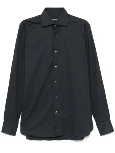 Zegna Gabardine-weave Shirt In Black