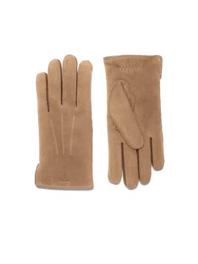 Zegna Gants En Veau Velours Beiges