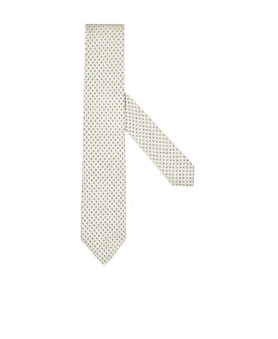 Zegna Geometric Pattern Mulberry Silk Tie In White