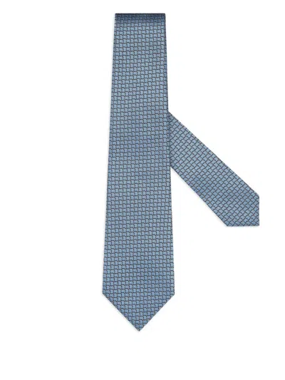 Zegna Geometric-pattern Silk Tie In Blue