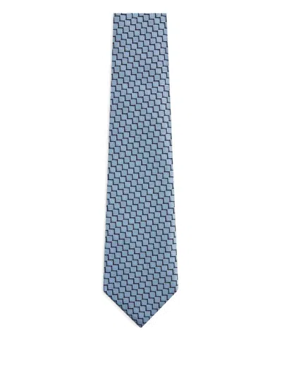 Zegna Geometric-pattern Silk Tie In Blue