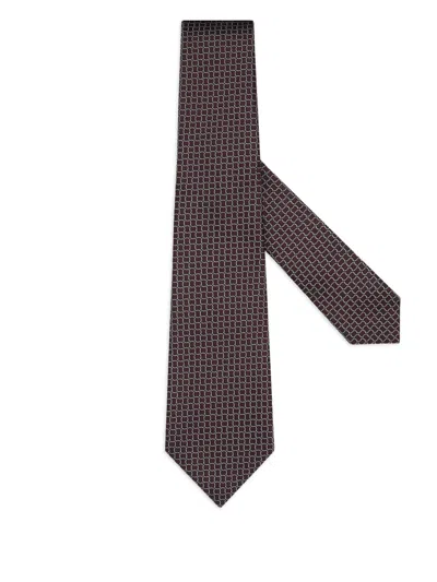 Zegna Geometric-pattern Silk Tie In Brown