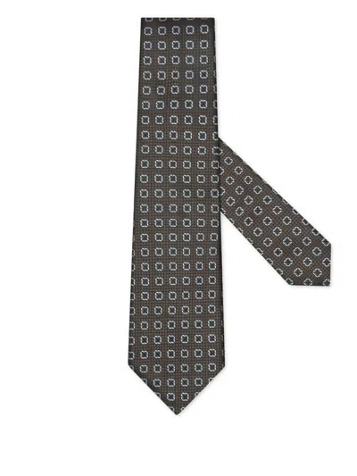 Zegna Geometric-pattern Silk Tie In Brown
