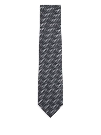 Zegna Geometric-pattern Silk Tie In Gray