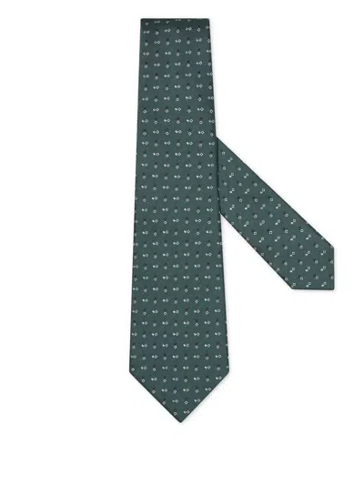 Zegna Geometric-pattern Silk Tie In Green