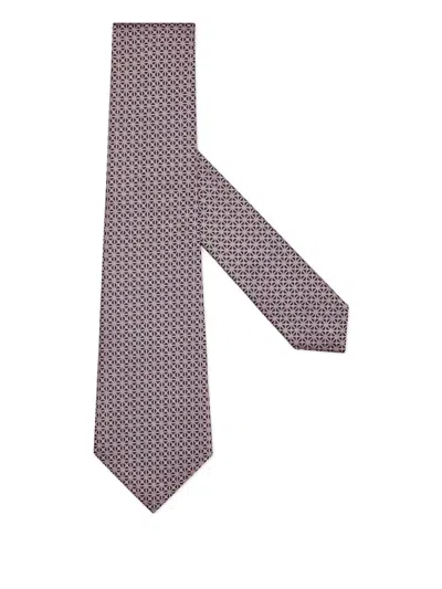 Zegna Geometric-pattern Silk Tie In Gray