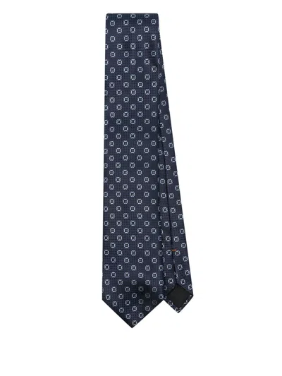 Zegna Geometric-patterned Tie In Blue